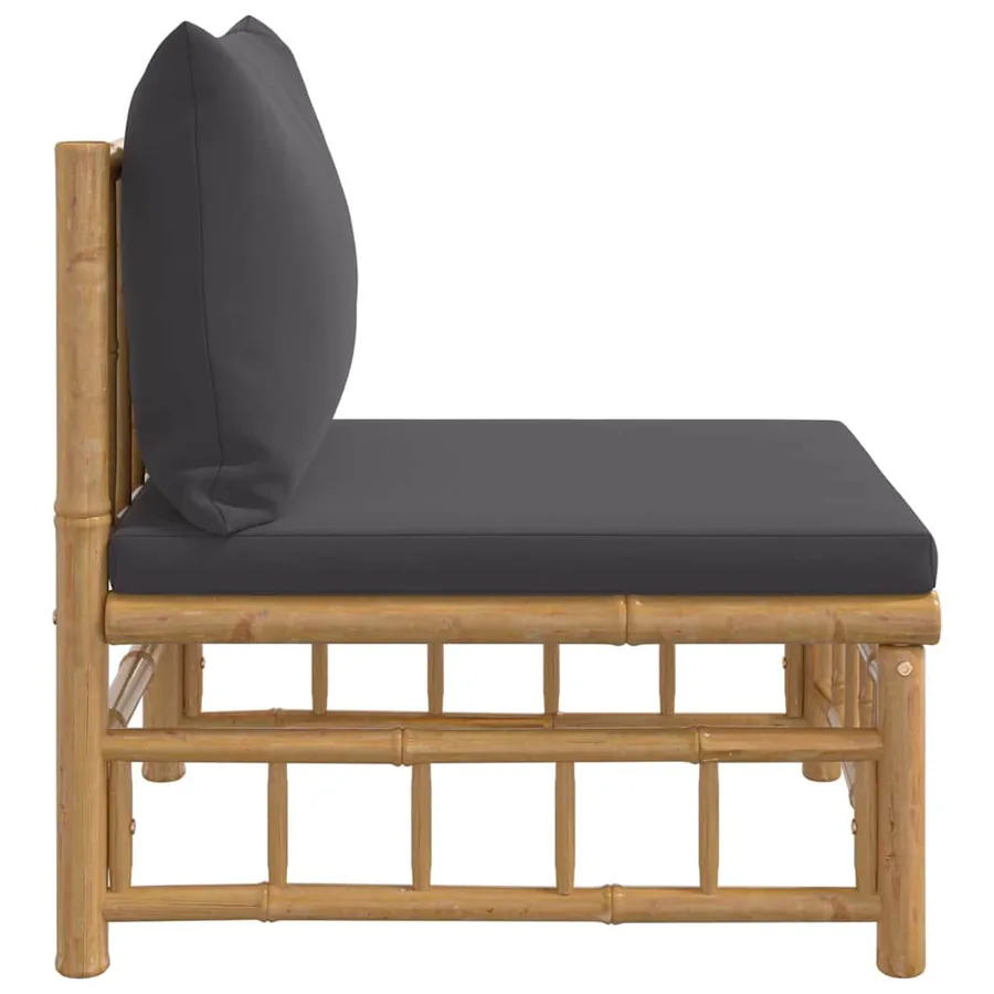 Canapé central de jardin avec coussins gris foncé bambou - 4