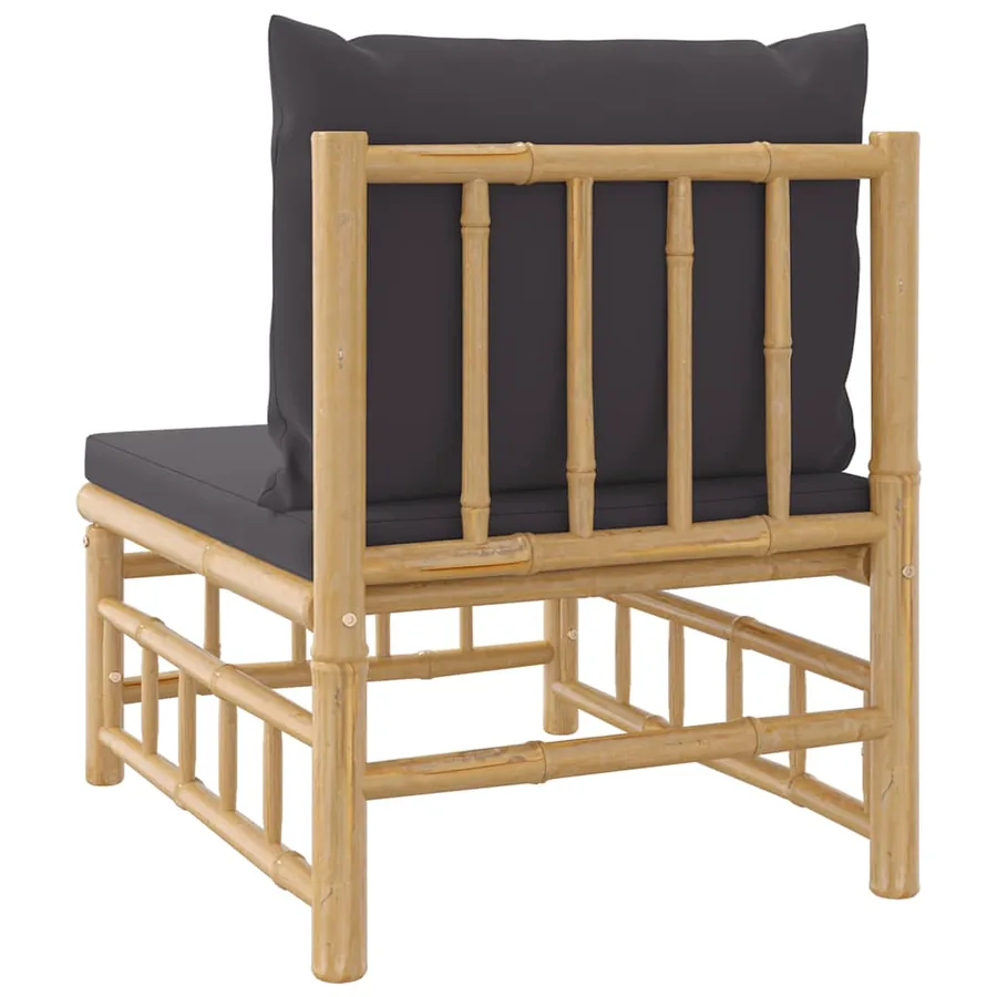 Canapé central de jardin avec coussins gris foncé bambou - 5