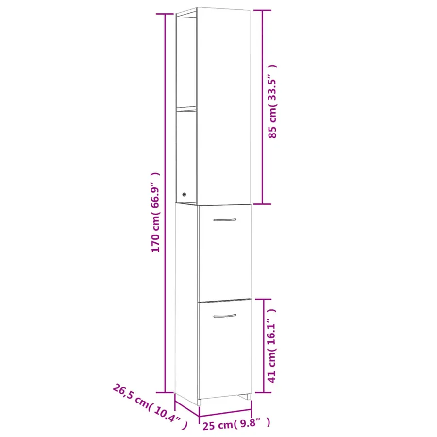 Armoire salle de bain chêne sonoma 25x26,5x170 cm - 8