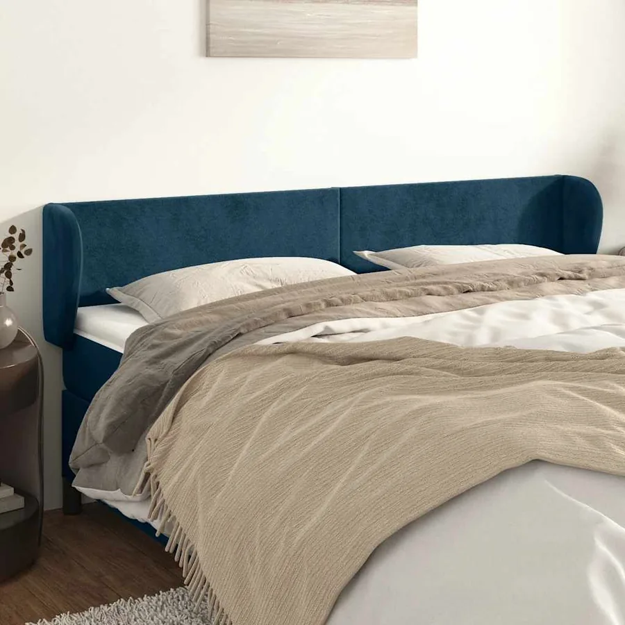 Tête de lit avec oreilles Bleu foncé 183x23x78/88 cm Velours