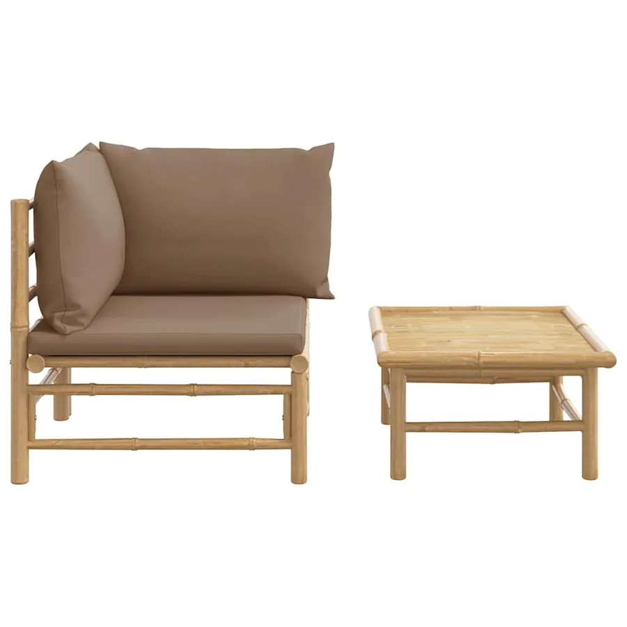 Salon de jardin 2 pcs avec coussins taupe bambou - 3