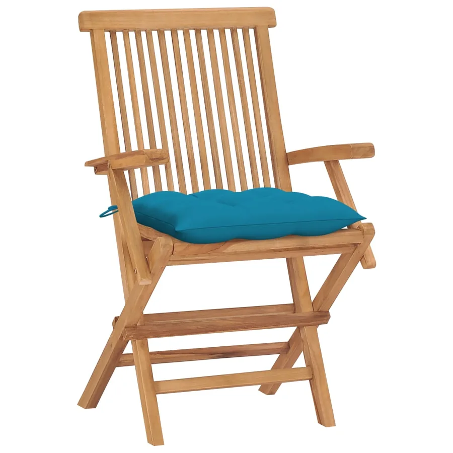 Chaises de jardin avec coussins bleu clair lot de 4 Teck massif - 2