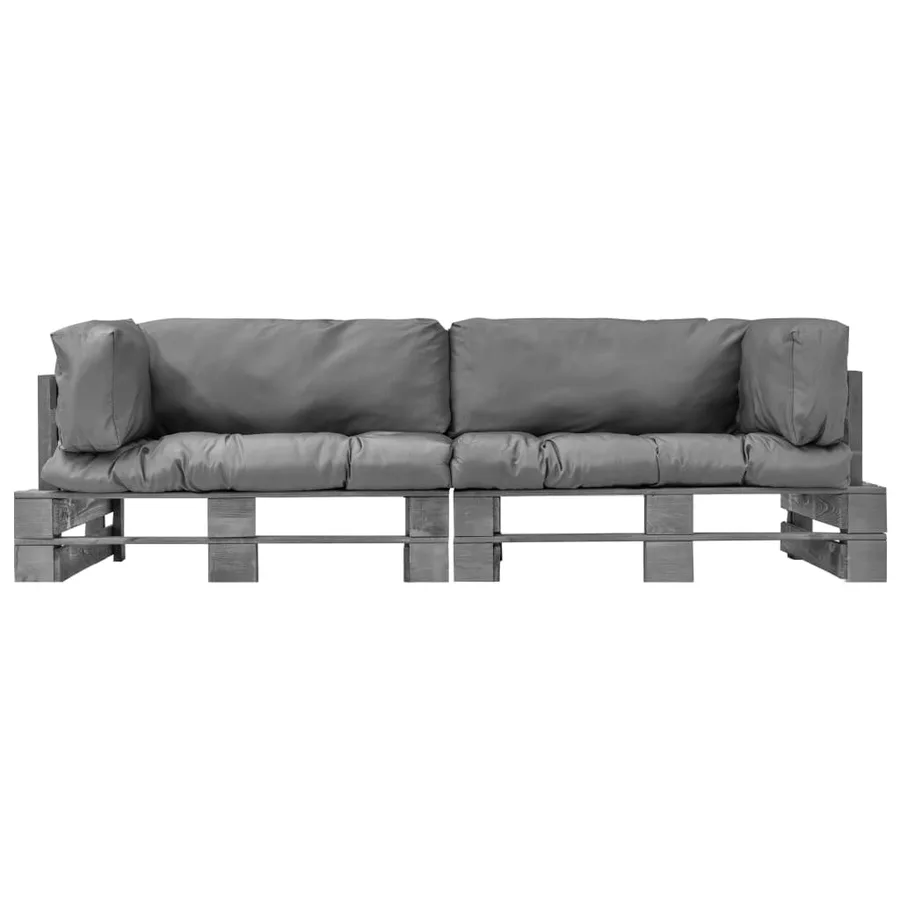 Canapés de jardin palette 2 pcs avec coussins gris Pinède - 2
