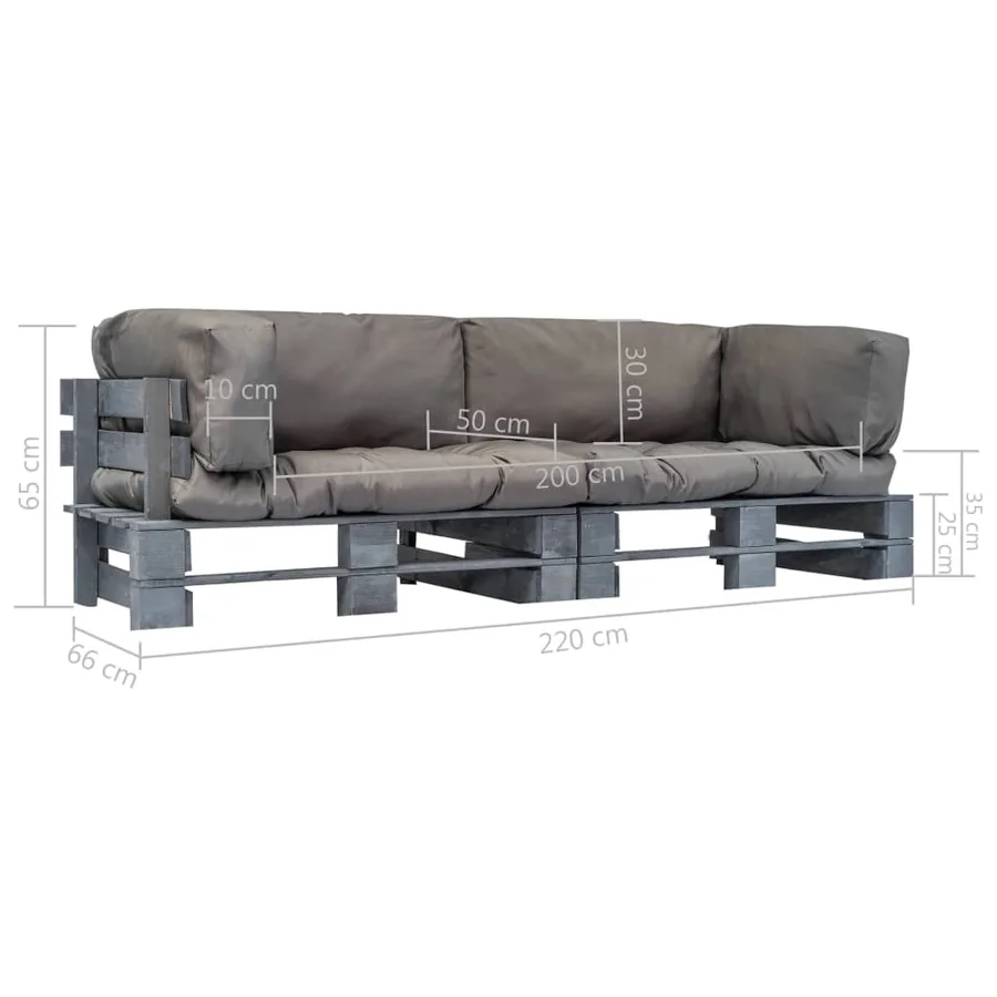 Canapés de jardin palette 2 pcs avec coussins gris Pinède - 5