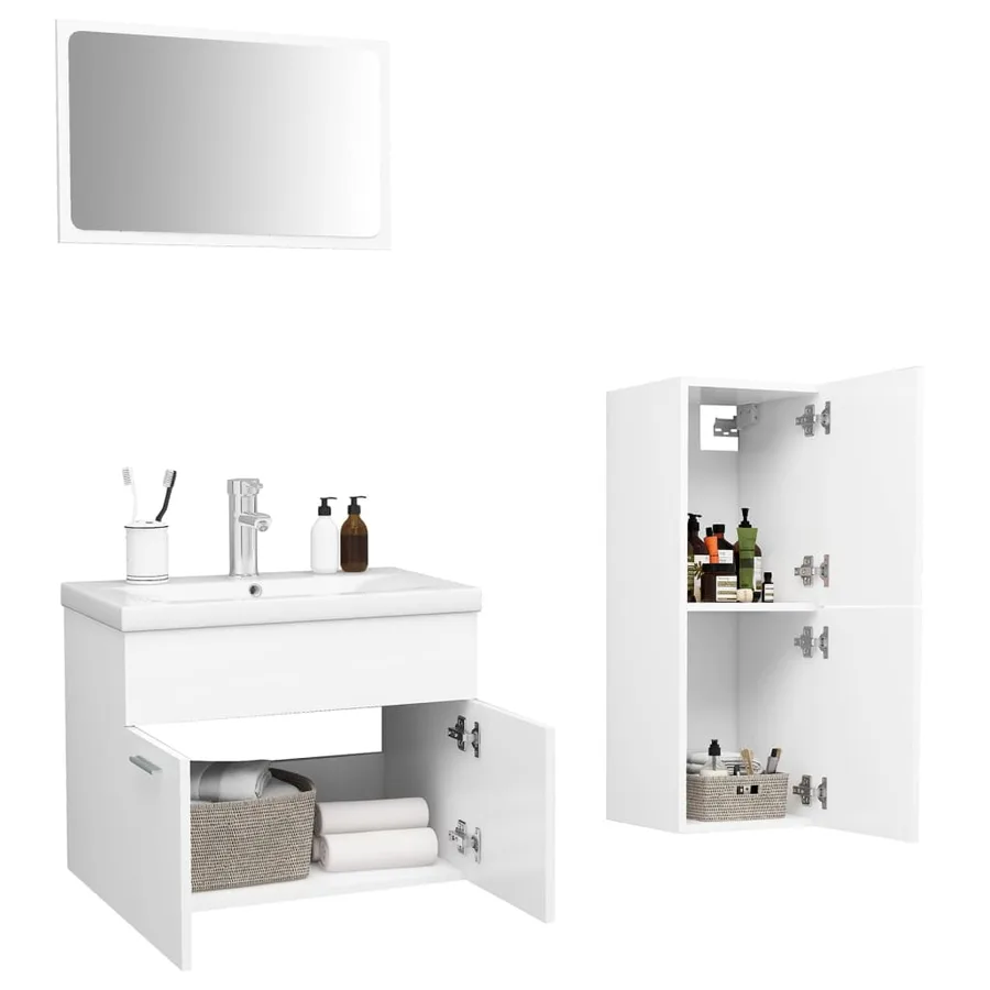 Ensemble de meubles de salle de bain Blanc Aggloméré - 3