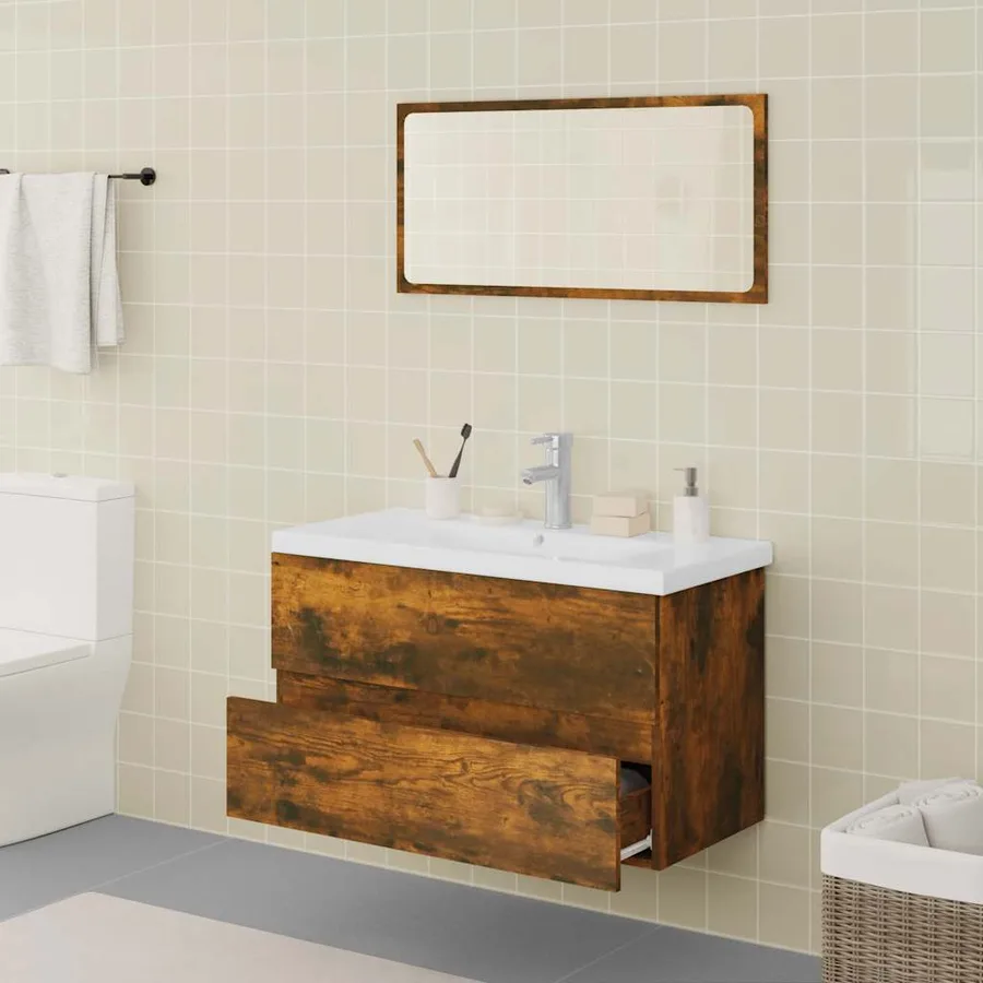 Meubles de salle de bain Chêne fumé Bois d'ingénierie - 3