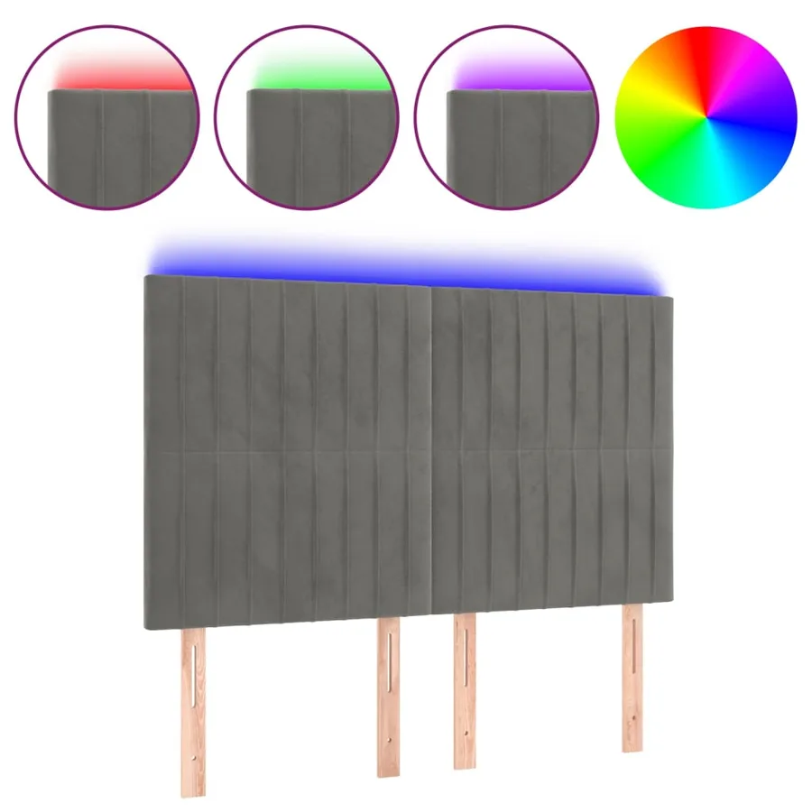 Tête de lit à LED Gris clair 144x5x118/128 cm Velours - 2