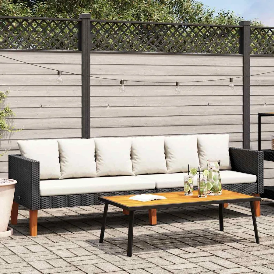 Canapé de jardin à 3 places avec coussins Résine tressée Noir