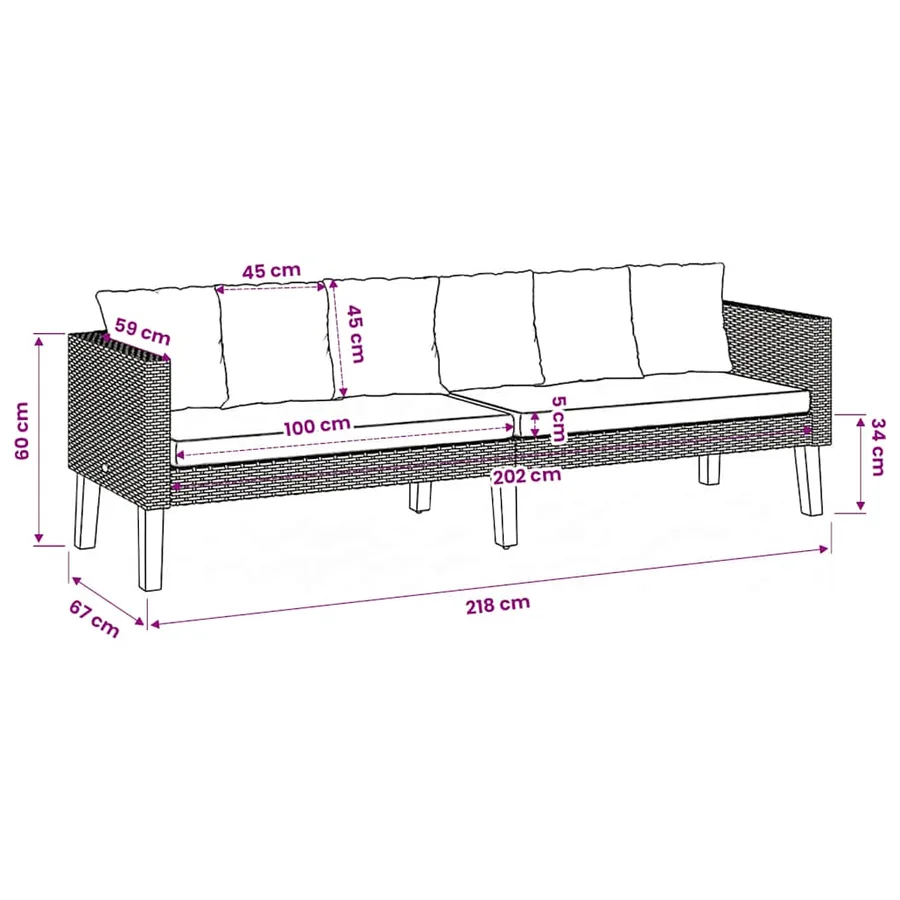 Canapé de jardin à 3 places avec coussins Résine tressée Noir - 9