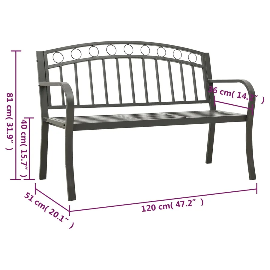 Banc de jardin avec table Gris 120 cm Acier - 7