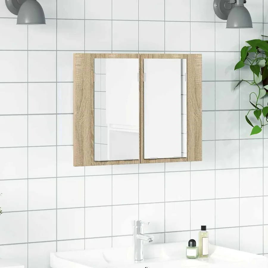 Armoire à miroir à LED de bain Chêne sonoma 60x12x45 Acrylique