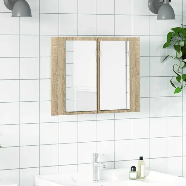 Armoire à miroir à LED de bain Chêne sonoma 60x12x45 Acrylique
