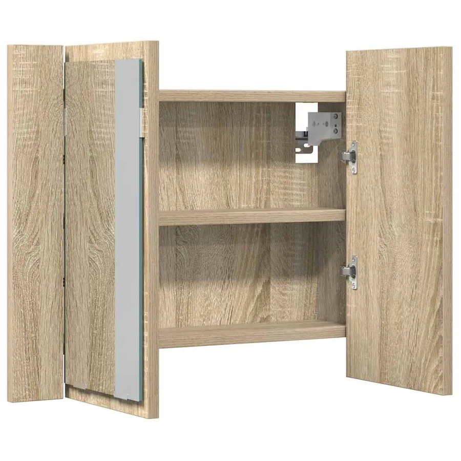 Armoire à miroir à LED de bain Chêne sonoma 60x12x45 Acrylique - 11