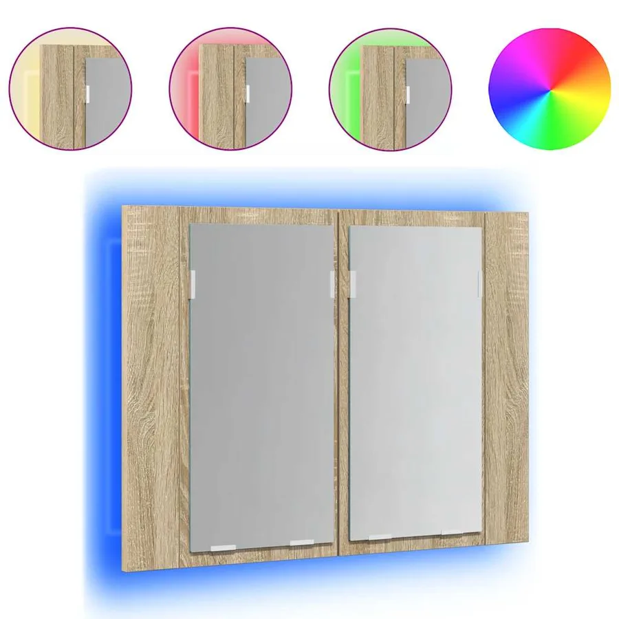 Armoire à miroir à LED de bain Chêne sonoma 60x12x45 Acrylique - 2