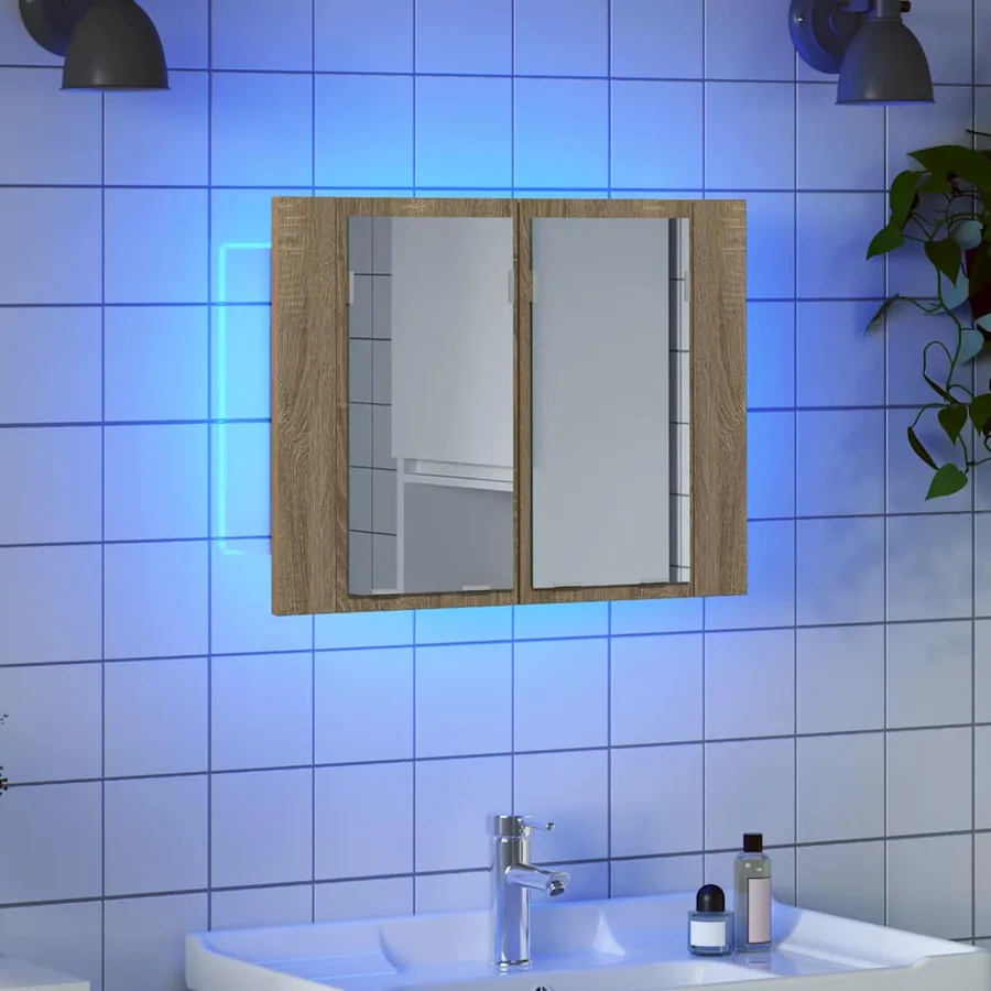 Armoire à miroir à LED de bain Chêne sonoma 60x12x45 Acrylique - 3