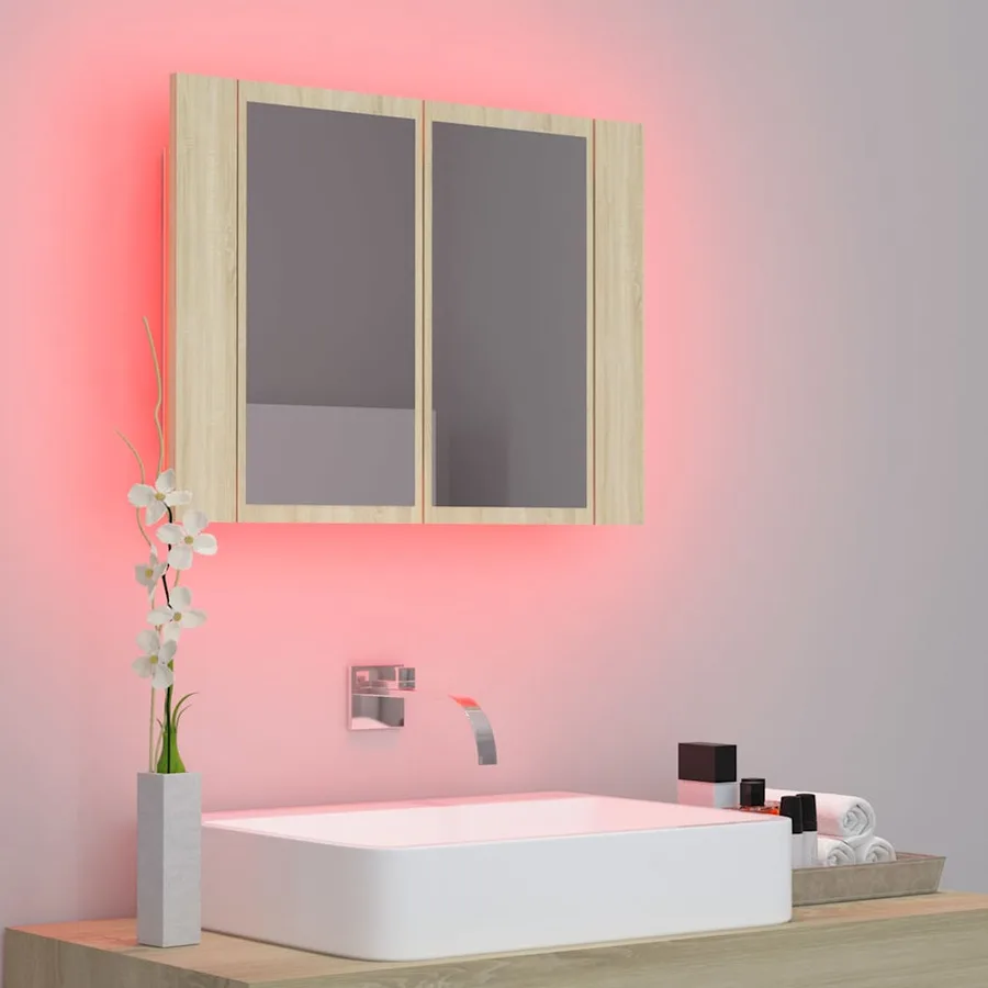 Armoire à miroir à LED de bain Chêne sonoma 60x12x45 Acrylique - 4