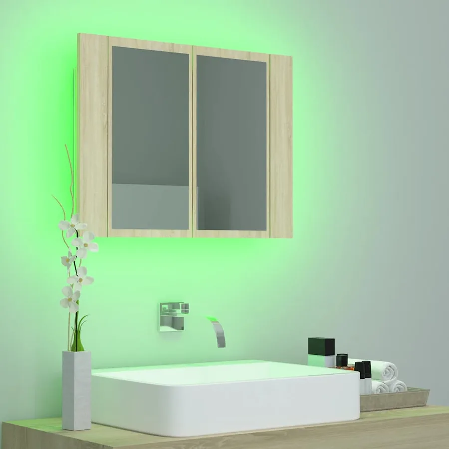 Armoire à miroir à LED de bain Chêne sonoma 60x12x45 Acrylique - 5