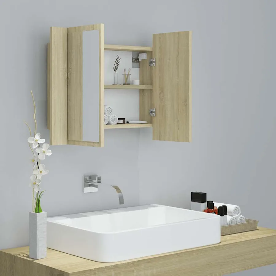 Armoire à miroir à LED de bain Chêne sonoma 60x12x45 Acrylique - 6