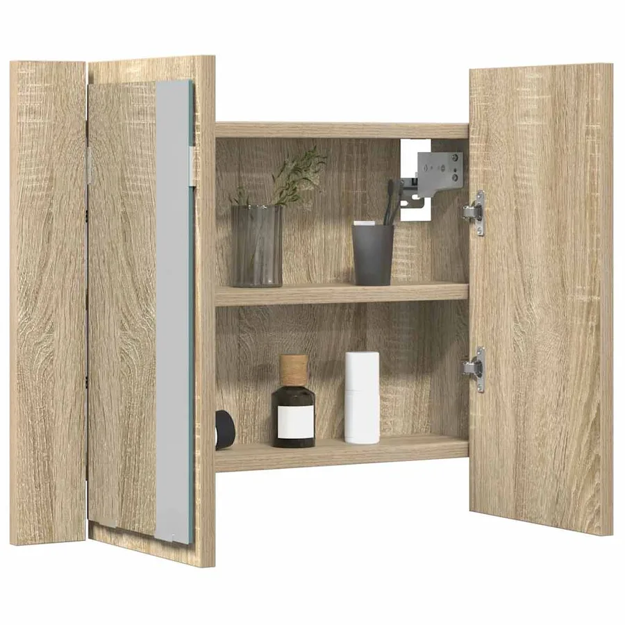 Armoire à miroir à LED de bain Chêne sonoma 60x12x45 Acrylique - 7