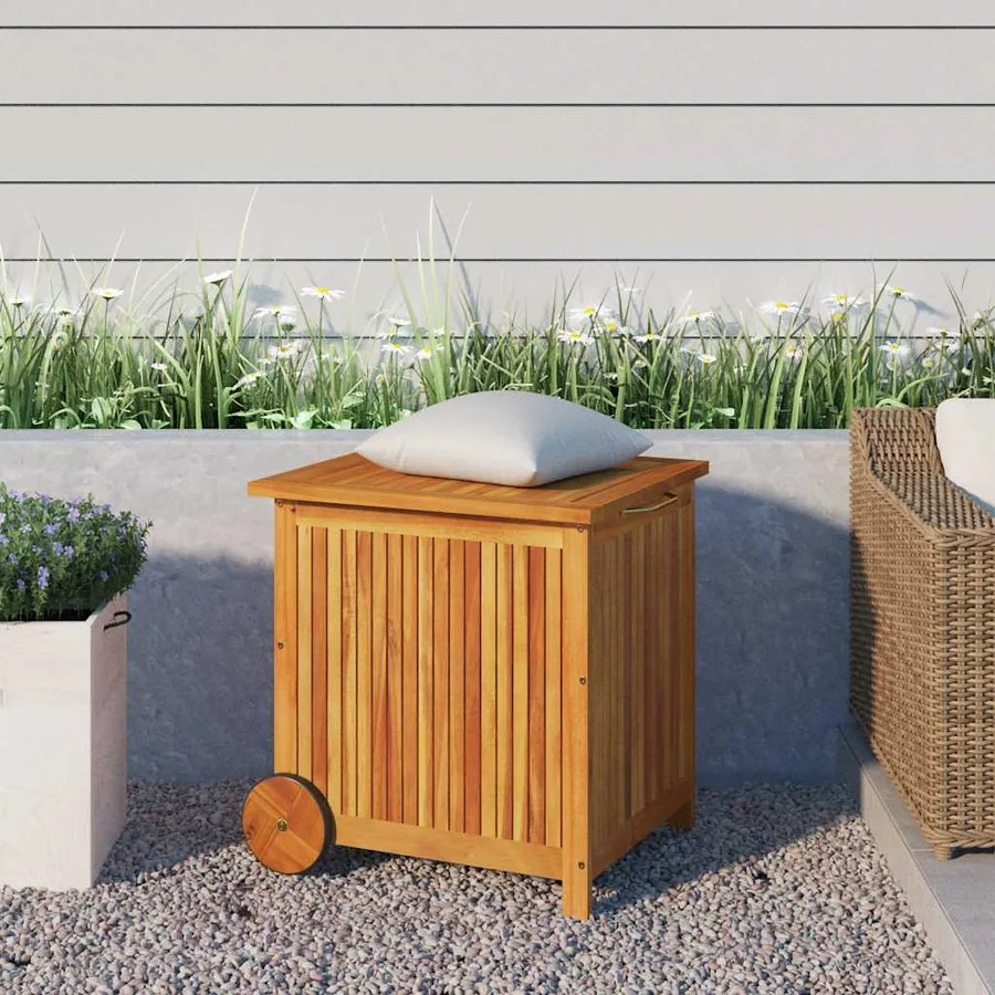 Boîte de rangement de jardin avec roues 60x50x58 cm Bois acacia