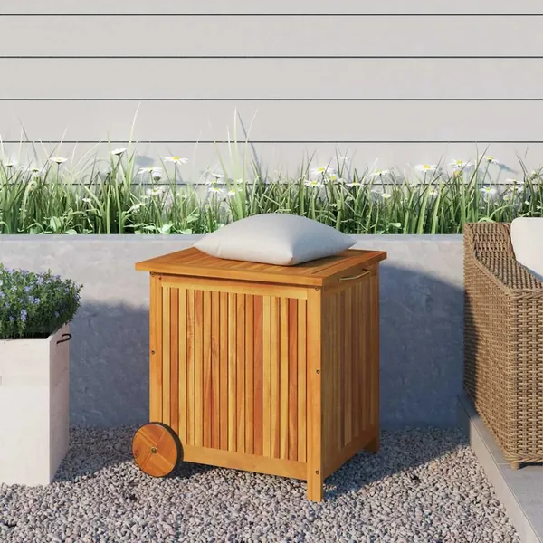 Boîte de rangement de jardin avec roues 60x50x58 cm Bois acacia