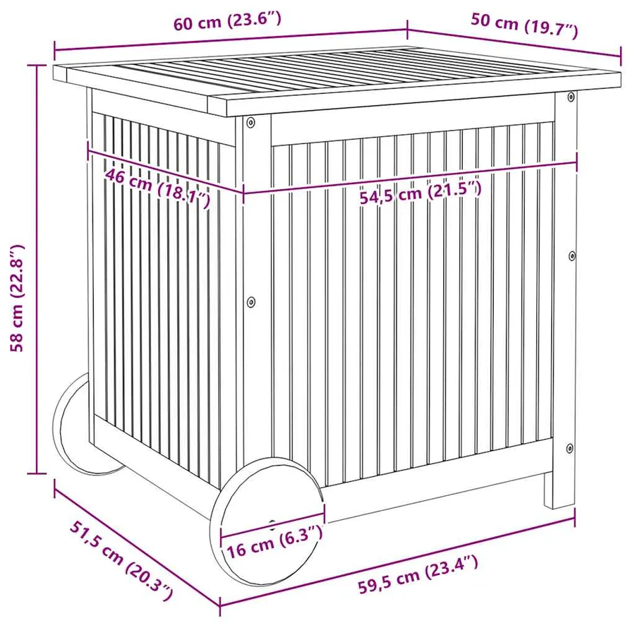 Boîte de rangement de jardin avec roues 60x50x58 cm Bois acacia - 8