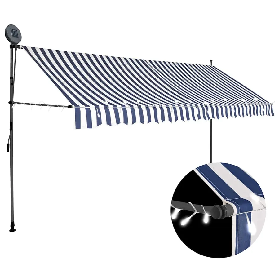 Auvent manuel rétractable avec LED 400 cm Bleu et blanc