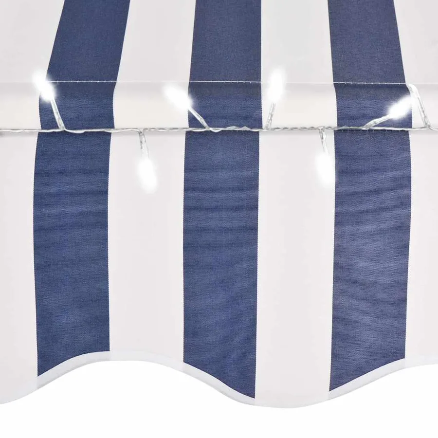 Auvent manuel rétractable avec LED 400 cm Bleu et blanc - 5