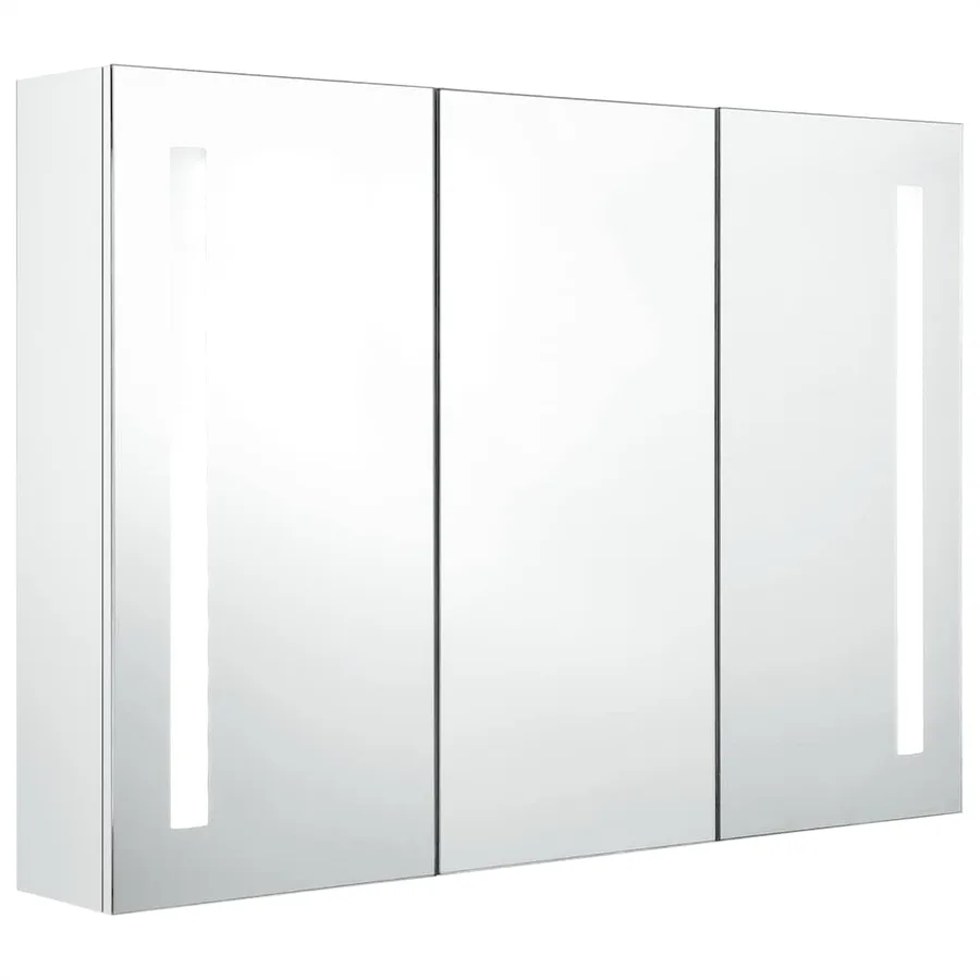 Armoire de salle de bain à miroir LED 89x14x62cm Blanc brillant - 2