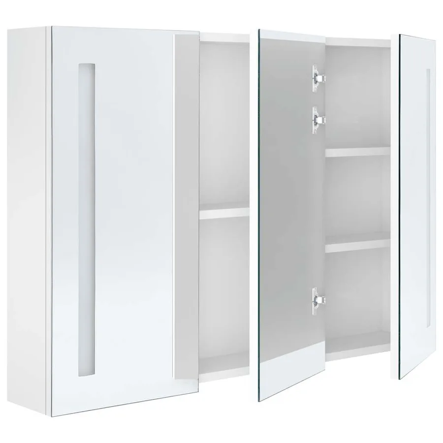 Armoire de salle de bain à miroir LED 89x14x62cm Blanc brillant - 5