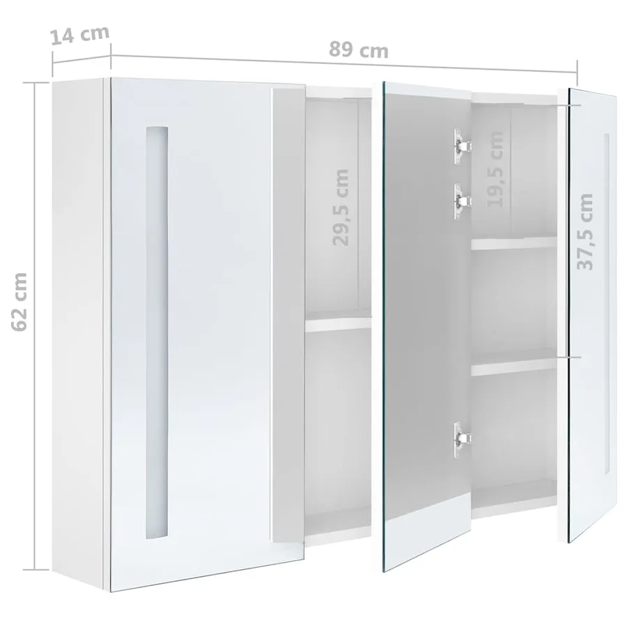 Armoire de salle de bain à miroir LED 89x14x62cm Blanc brillant - 8