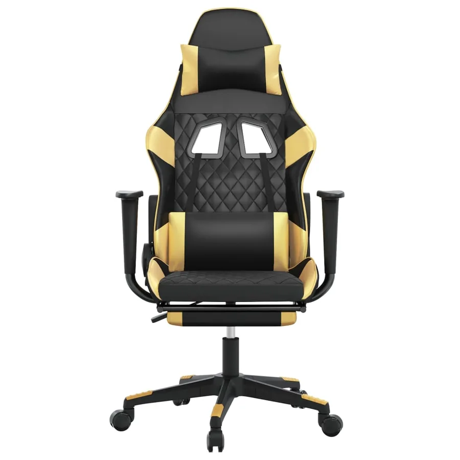 Chaise de jeu de massage avec repose-pied Noir&Doré Similicuir - 3