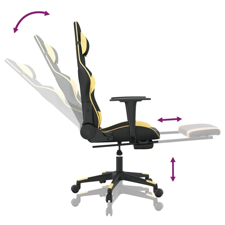 Chaise de jeu de massage avec repose-pied Noir&Doré Similicuir - 6