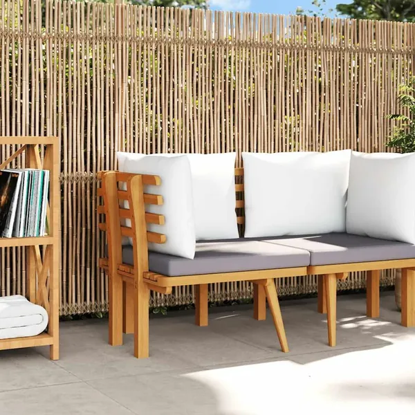 Canapé d'angle de jardin avec coussins bois d'acacia massif
