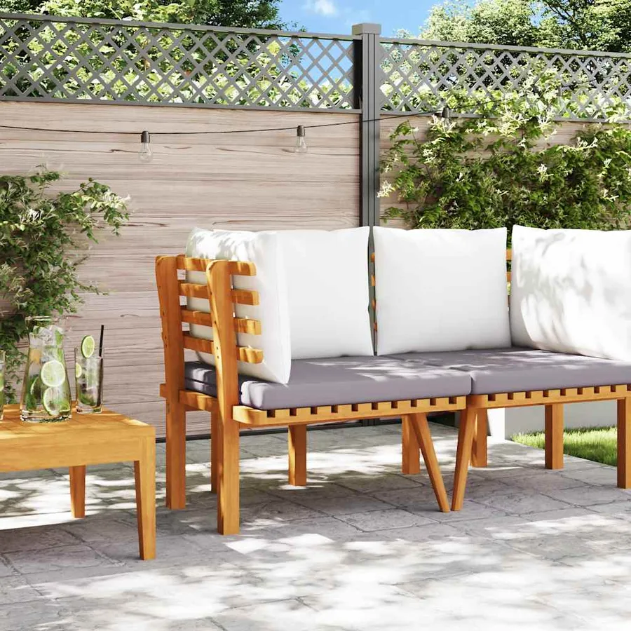 Canapé d'angle de jardin avec coussins bois d'acacia massif - 3
