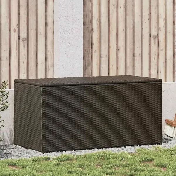 Boîte de rangement de jardin résine tressée 100x50x50 cm marron