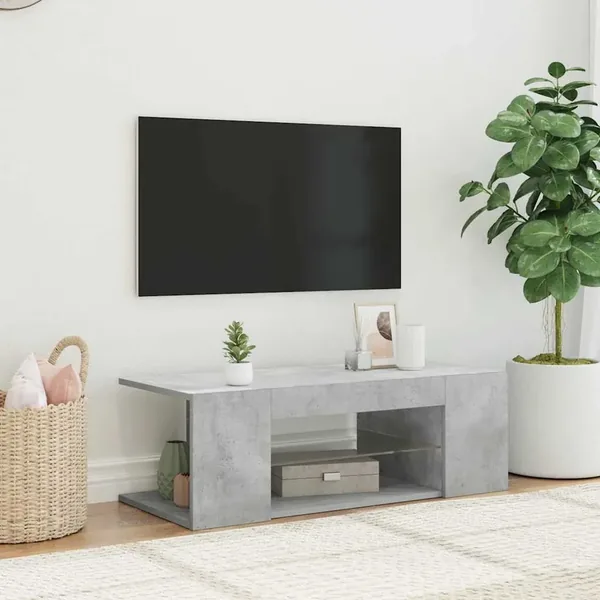 Meuble TV avec lumières LED gris béton 90x39x30 cm