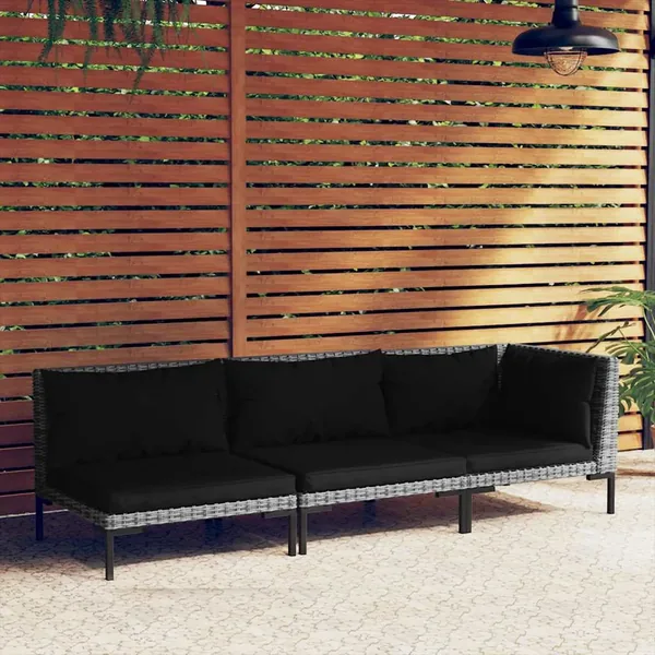 Salon de jardin 3 pcs Gris foncé Résine tressée demi-ronde