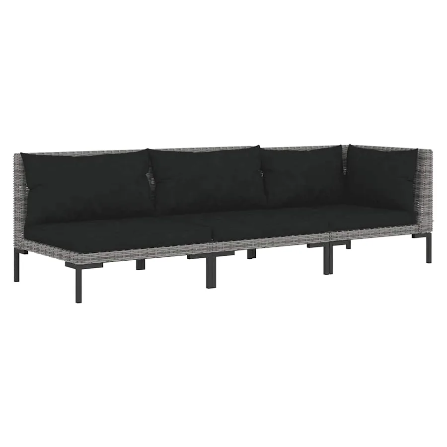 Salon de jardin 3 pcs Gris foncé Résine tressée demi-ronde - 2