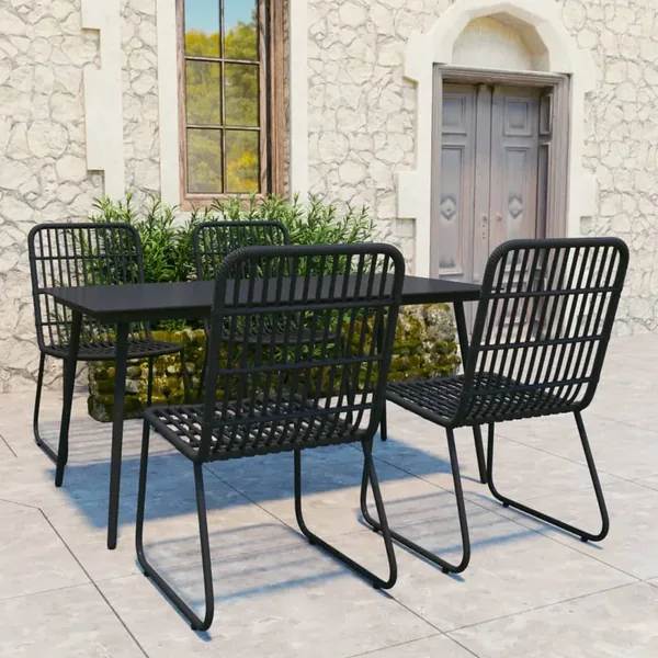 Ensemble à manger d'extérieur 5 pcs résine tressée et verre