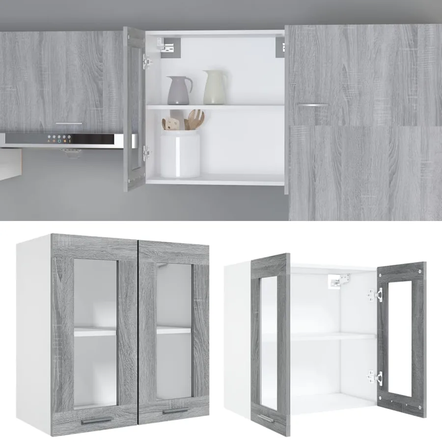 Vitrine suspendue "Lyon" Gris Sonoma 60 x 31 x 60 cm Bois d'ingénierie - 6
