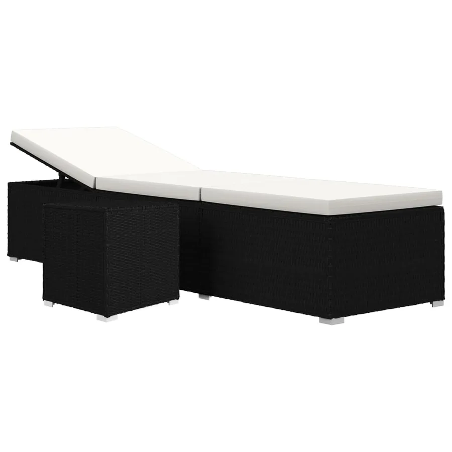 Chaise longue avec coussin et table à thé rotin Blanc crème - 2