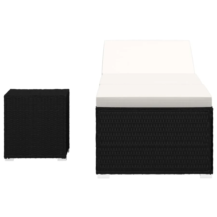 Chaise longue avec coussin et table à thé rotin Blanc crème - 3