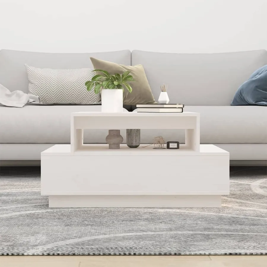 Table basse Blanc 80x55x40,5 cm Bois massif de pin - 3