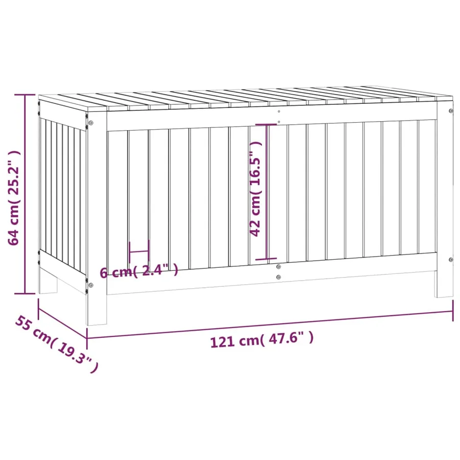 Boîte de rangement de jardin Noir 121x55x64 cm Bois massif pin - 10