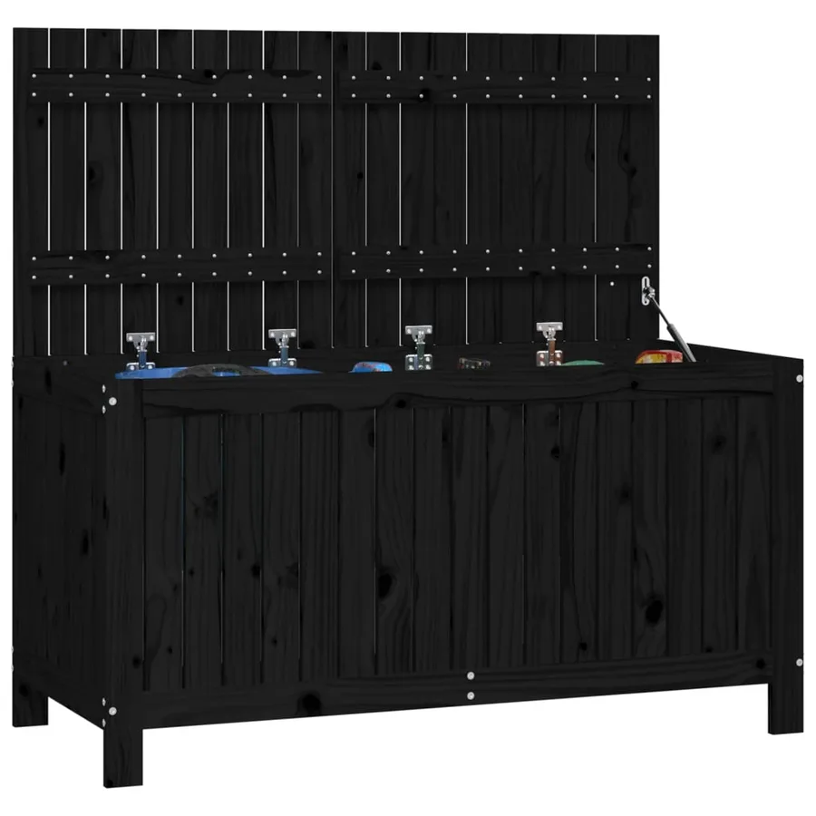 Boîte de rangement de jardin Noir 121x55x64 cm Bois massif pin - 4