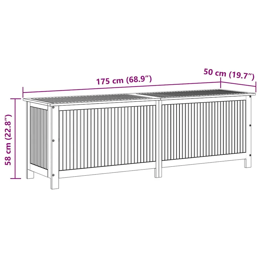 Boîte de rangement de jardin 175x50x58 cm Bois d'acacia solide - 12