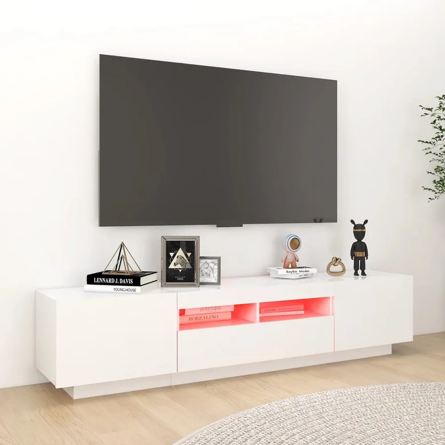 Meuble TV avec lumières LED Blanc 180x35x40 cm - 3