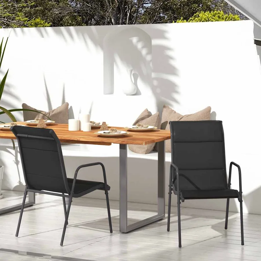 Chaises de jardin lot de 2 Acier et textilène Noir