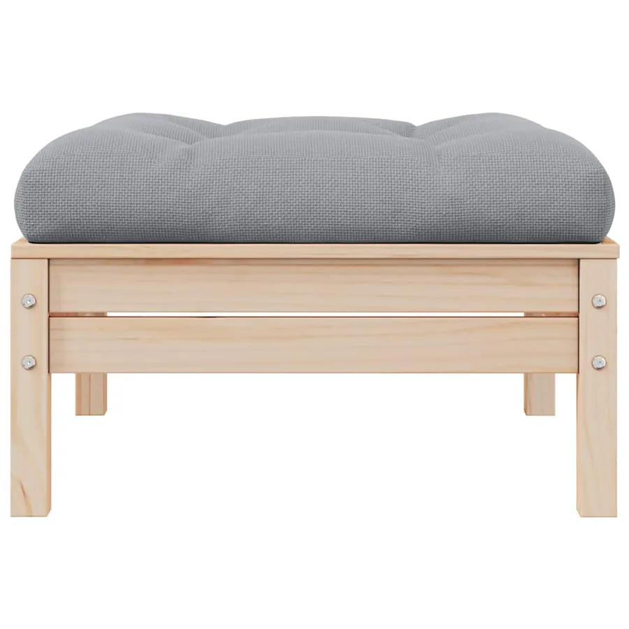 Repose-pied de jardin avec coussin gris Bois de pin massif - 2